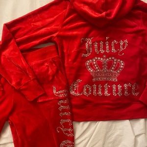 RED JUICY COUTURE RHINESTONE VELOUR TRACKSUIT SET